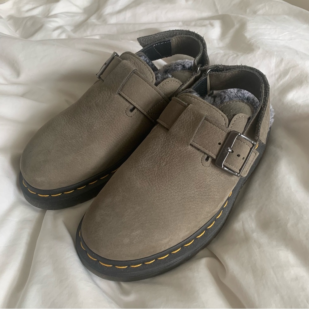 DR. MARTENS JORGE II FAUX FUR LINED NUBUCK SLINGBACK MULES